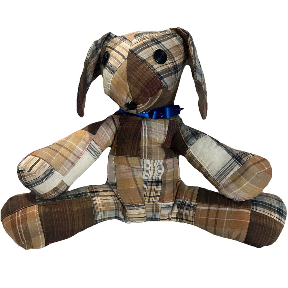 Hand Stitched Quilt Patchwork Teddy Bear Primitive 13" Sitting Farmhouse Decor